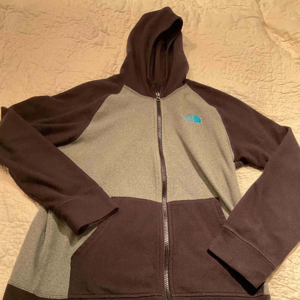 VGUC Two Tone Gray Fleece North Face Kids Hoodie Zip Up Coat